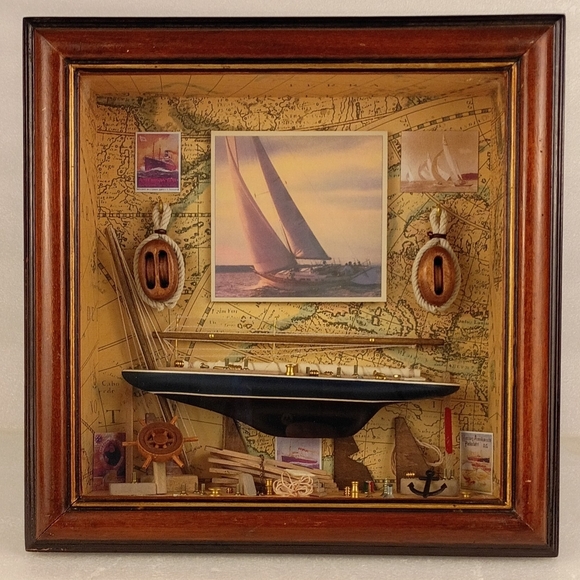 Accents | Nautical Shadow Box With Sailboat Art | Poshmark